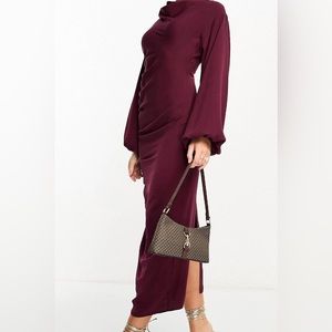 High neck long sleeve burgundy dress. size 12